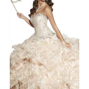 NEW HOUSE OF WU strapless sweetheart neckline gown in beige